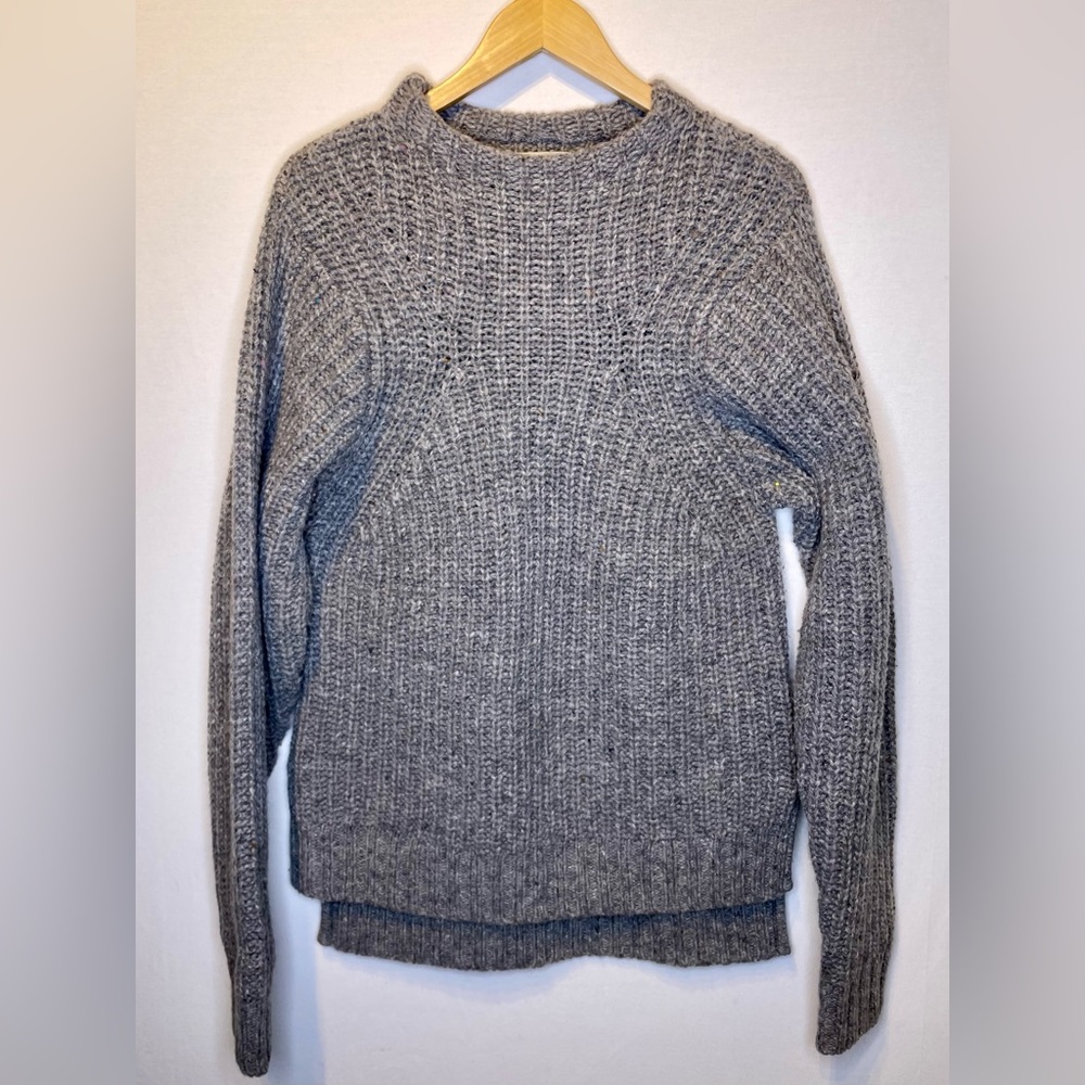 REI Cooperative S Fisherman Sweater Wool Blend Ribbed Knit Gray Winter Cold